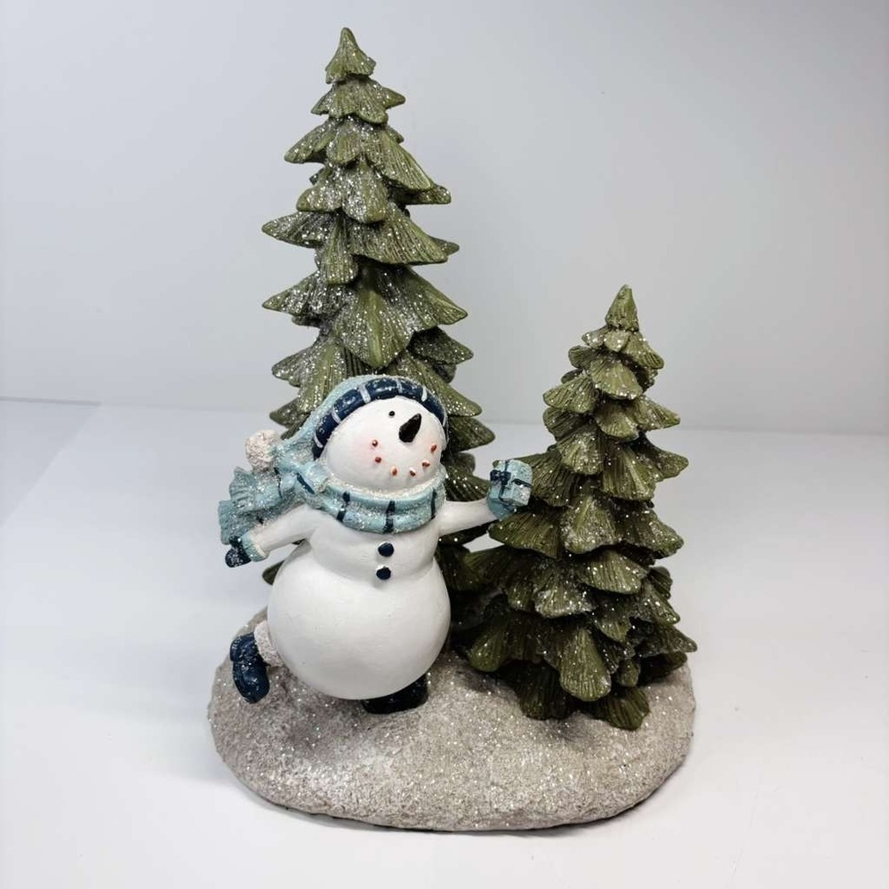 Vintage Y2K Skating Snowman Porcelain Christmas Holiday Figure 9.5"